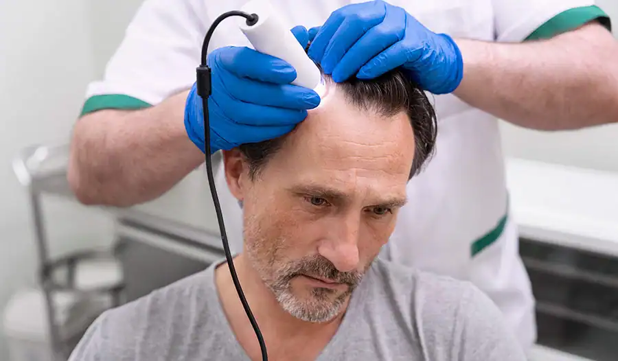 man getting hair loss treatment